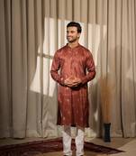 Brown embroidery work viscosee fabric stylish kurta pajama for mens
