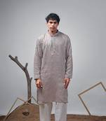 Grey embroidery work greek satin fabric stylish kurta payjama for mens