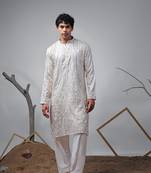Off white designer embroidery work viscose fabric stylish kurta pajama for mens