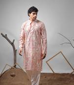 Pink printed modal fabric stylish kurta pajama for mens