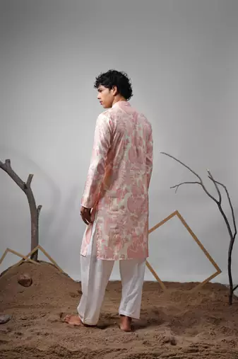Pink printed modal fabric stylish kurta pajama for mens
