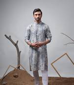 Blue printed modal fabric stylish kurta pajama for mens