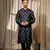 Navy Blue viscosee jacquard fabric woven ethnic ceremonial kurta pajama for mens