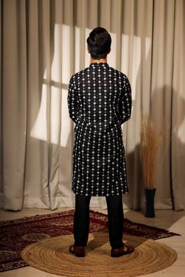 Black viscosee fabric embroidery work ethnic ceremonial kurta pajama fo mens 2