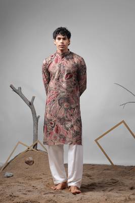Multicolor modal silk fabric printed ethnic ceremonial kurta pajama for mens 1