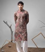 Multicolor modal silk fabric printed ethnic ceremonial kurta pajama for mens