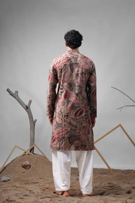 Multicolor modal silk fabric printed ethnic ceremonial kurta pajama for mens 2