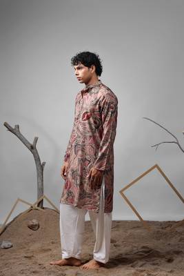 Multicolor modal silk fabric printed ethnic ceremonial kurta pajama for mens 4