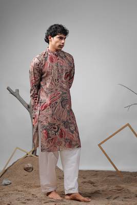 Multicolor modal silk fabric printed ethnic ceremonial kurta pajama for mens 5