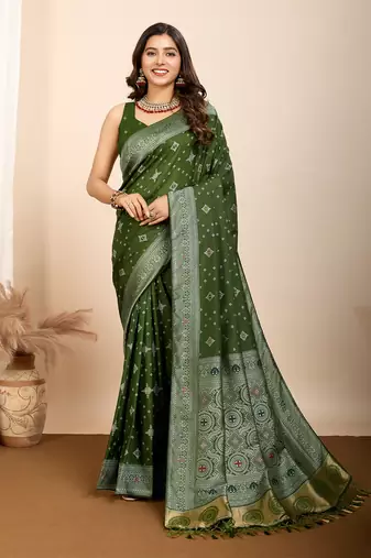 mehendi art silk bandhani saree with matching blouse