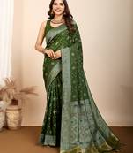 mehendi art silk bandhani saree with matching blouse