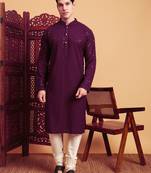 Purple rayon fabric chikankari embroidery work traditional kurta pajama for mens
