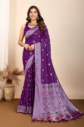 purple art silk bandhani saree with matching blouse