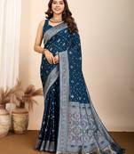 teal art silk bandhani saree with matching blouse
