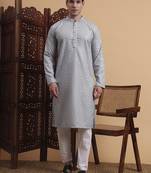 Grey rayon fabric chikankari embroidery work traditional kurta pajama for mens
