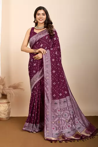 wine art silk bandhani saree with matching blouse