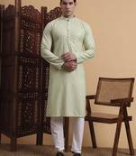 Pista Green rayon fabric chikankari embroidery work traditional kurta pajama for mens