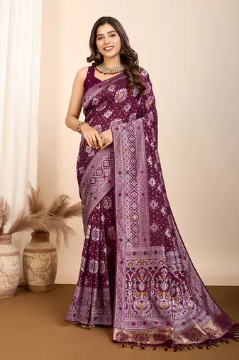 wine art silk bandhani saree with matching blouse