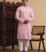 Pink rayon fabric chikankari embroidery work traditional kurta pajama for mens