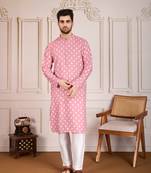Pink smart and stylish printed cotton fabric kurta pajama for mens