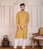 Brown smart and stylish printed cotton fabric kurta pajama for mens