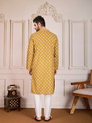 Brown smart and stylish printed cotton fabric kurta pajama for mens 2