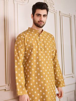 Brown smart and stylish printed cotton fabric kurta pajama for mens 3
