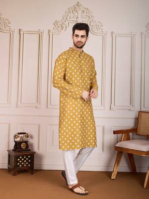 Brown smart and stylish printed cotton fabric kurta pajama for mens 5