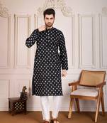 Black smart and stylish printed cotton fabric kurta pajama for mens