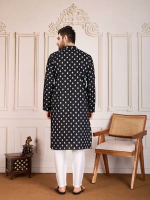 Black smart and stylish printed cotton fabric kurta pajama for mens 2