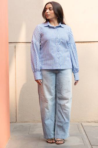 Powder blue striped cotton shirt