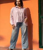 Baby pink cotton oversized striped shirt