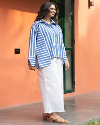 powder blue cotton oversized striped shirt 1