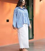 powder blue cotton oversized striped shirt