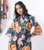 Bold floral half-buttoned cotton printed top