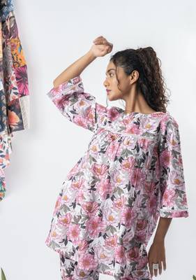 White printed a-line cotton top 1