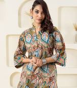 Olive printed pure cotton top