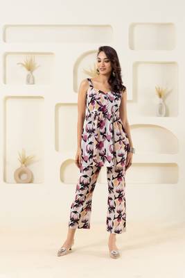 Off white floral printed pure cotton sleevelss top 1
