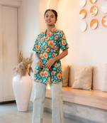 Sunflower printed buttoned down cotton top