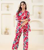 Pink flower printed pure cotton flared top