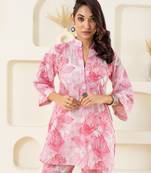 White flower abstract printed pure cotton top