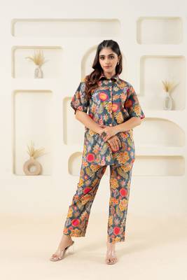 Grey multi color floral pure cotton printed (shirt) 1