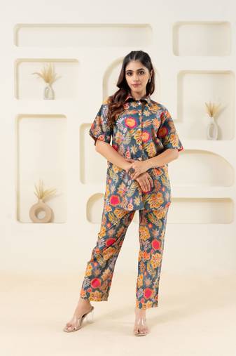 Grey multi color floral pure cotton printed (shirt)