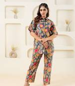 Grey multi color floral pure cotton printed (shirt)