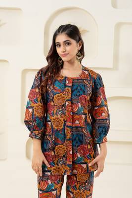 Abstract printed pure cotton shirt with puffed sleeves (shirt) 1