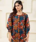 Abstract printed pure cotton shirt with puffed sleeves (shirt)