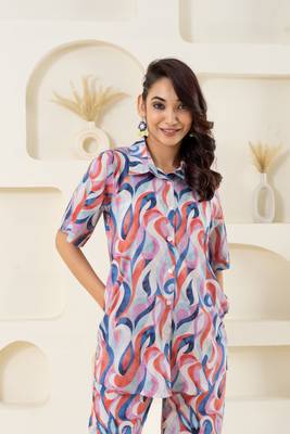 Abstract wave printed pure cotton off white (shirt) 1