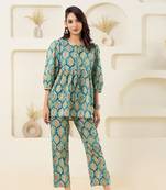 Mint floral grid printed pure cotton top