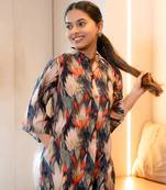 Half buttoned bold flared printed cotton top