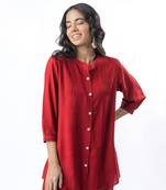 Maroon pleated band collar shirt